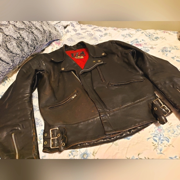 Vintage•Collectors {TT Leathers🇬🇧} Black Leather Jacket, S/M - Picture 3 of 15